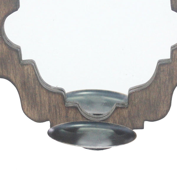 Wooden Candle Holders with Mirror and Quatrefoil Pattern, Set of 2, Brown - BM218346