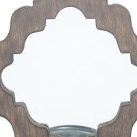 Wooden Candle Holders with Mirror and Quatrefoil Pattern, Set of 2, Brown - BM218346