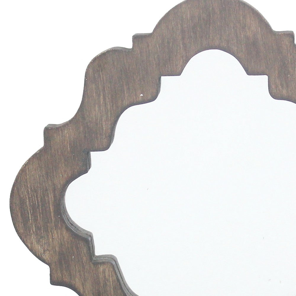 Wooden Candle Holders with Mirror and Quatrefoil Pattern, Set of 2, Brown - BM218346