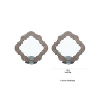 Wooden Candle Holders with Mirror and Quatrefoil Pattern, Set of 2, Brown - BM218346