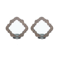 Wooden Candle Holders with Mirror and Quatrefoil Pattern, Set of 2, Brown - BM218346
