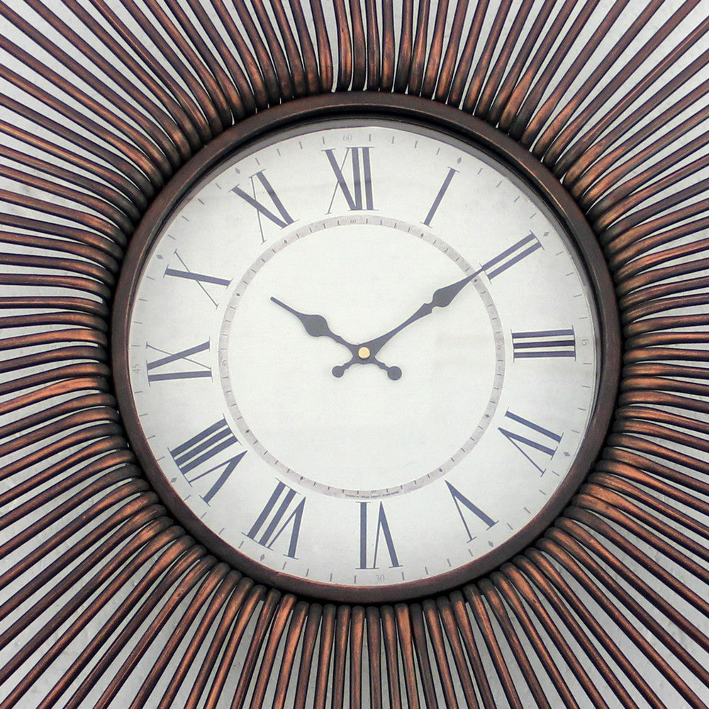 Wall Clock with Metal Fan Guard Design Frame, Brown - BM218347