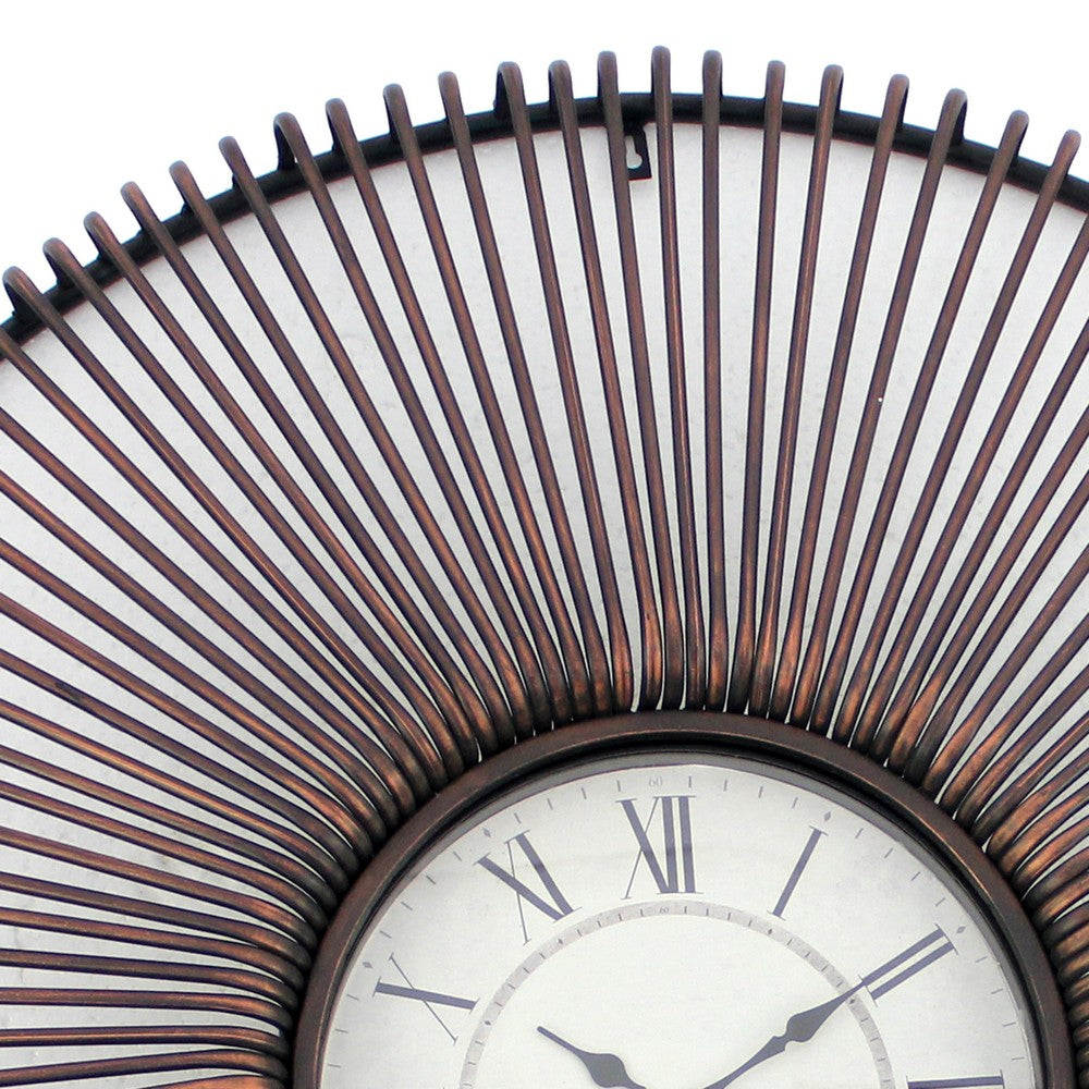 Wall Clock with Metal Fan Guard Design Frame, Brown - BM218347