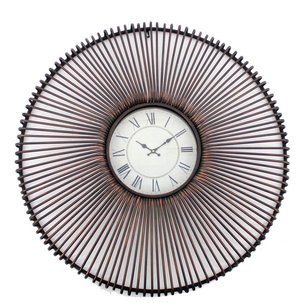 Wall Clock with Metal Fan Guard Design Frame, Brown - BM218347