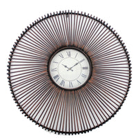 Wall Clock with Metal Fan Guard Design Frame, Brown - BM218347