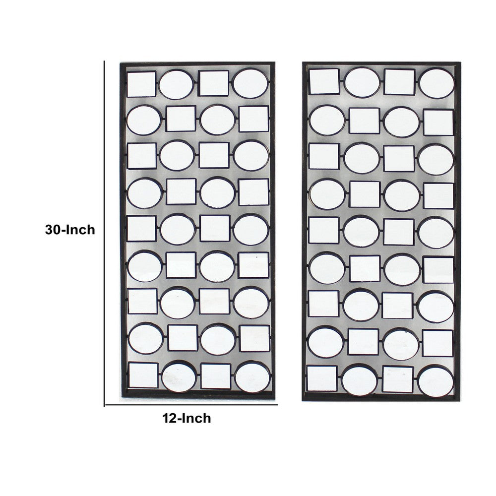 Wall Plaque with Alternate Square and Round Mirrors, Set of 2, Gray - BM218348