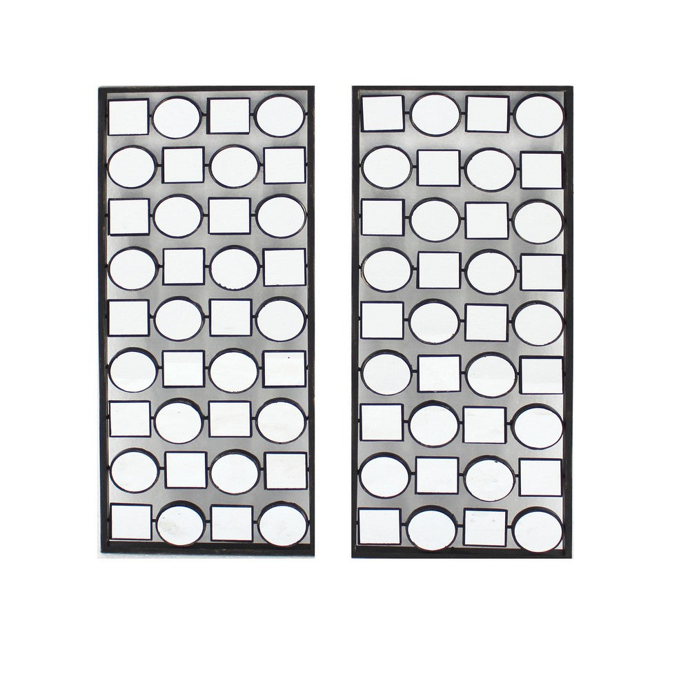 Wall Plaque with Alternate Square and Round Mirrors, Set of 2, Gray - BM218348
