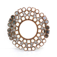 Round Wall Mirror Surrounded by Smaller Round and Square Mirrors, Brown - BM218349