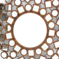 Round Wall Mirror Surrounded by Smaller Round and Square Mirrors, Brown - BM218349