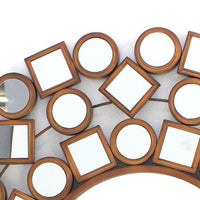 Round Wall Mirror Surrounded by Smaller Round and Square Mirrors, Brown - BM218349