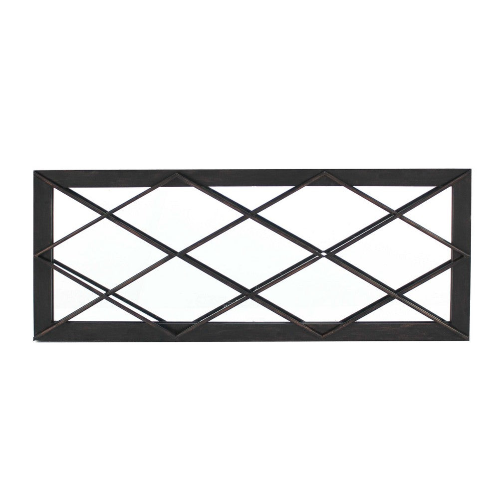 Rectangular Wall Mirror with Diamond Metal Grills, Black - BM218350