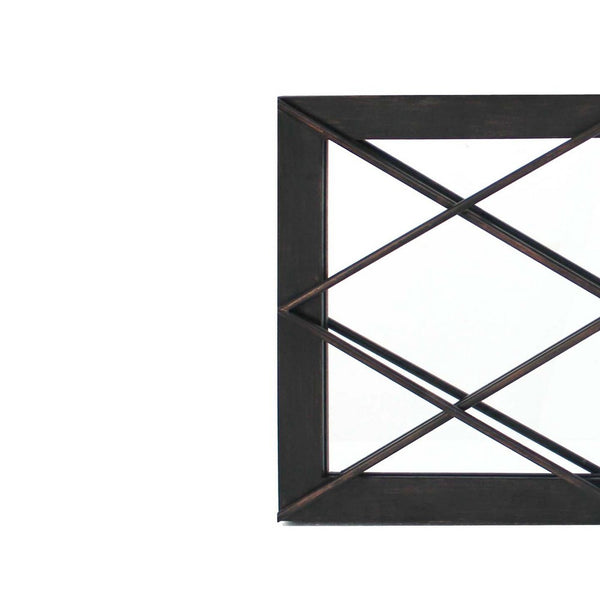 Rectangular Wall Mirror with Diamond Metal Grills, Black - BM218350