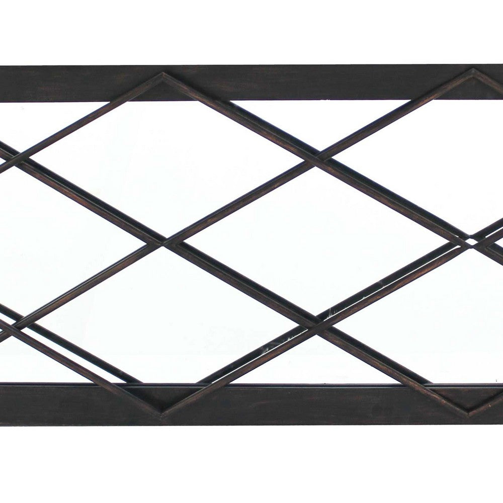 Rectangular Wall Mirror with Diamond Metal Grills, Black - BM218350