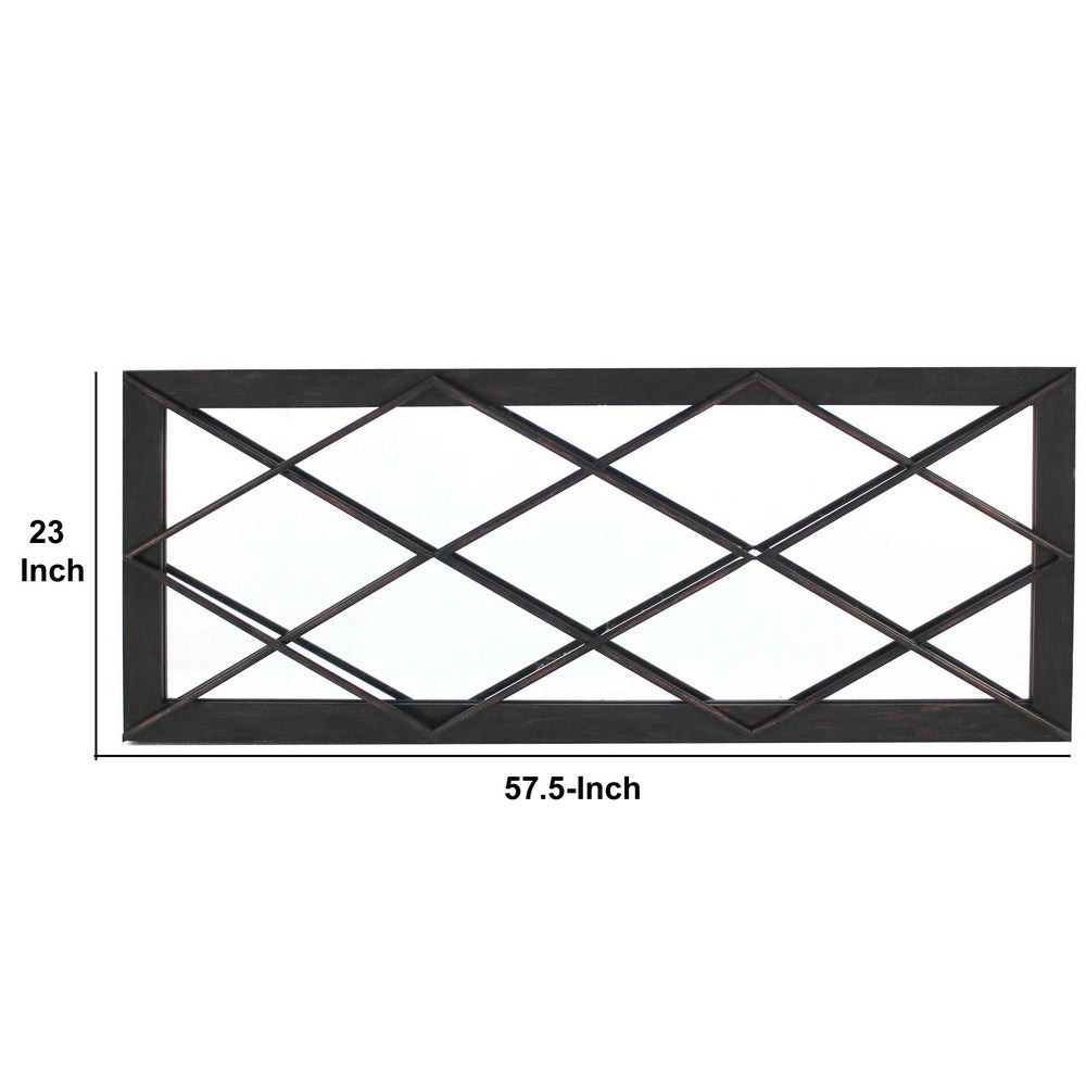 Rectangular Wall Mirror with Diamond Metal Grills, Black - BM218350
