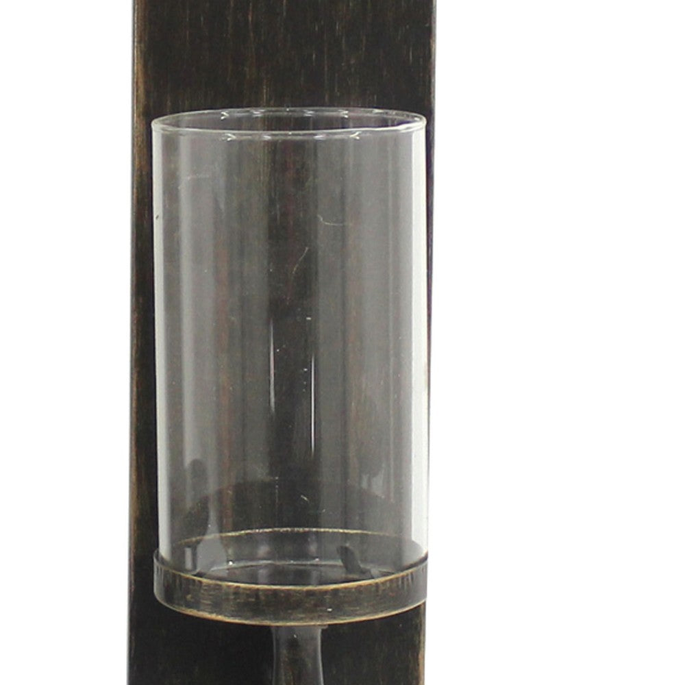 Metal Candle Holder with Cylindrical Glass Hurricane, Set of 2, Bronze - BM218352