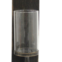 Metal Candle Holder with Cylindrical Glass Hurricane, Set of 2, Bronze - BM218352