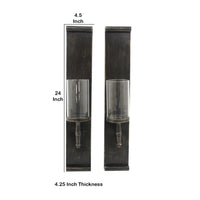 Metal Candle Holder with Cylindrical Glass Hurricane, Set of 2, Bronze - BM218352