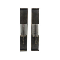 Metal Candle Holder with Cylindrical Glass Hurricane, Set of 2, Bronze - BM218352