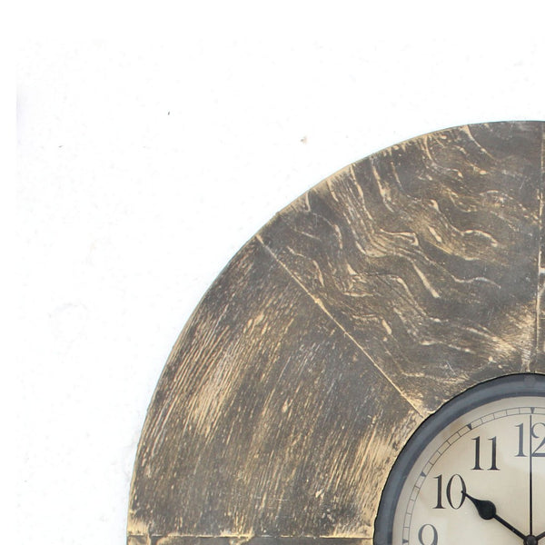 Circular Wall Clock with Engraved Textured Frame, Brown - BM218353