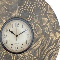 Circular Wall Clock with Engraved Textured Frame, Brown - BM218353