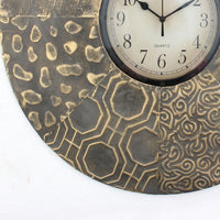 Circular Wall Clock with Engraved Textured Frame, Brown - BM218353