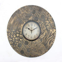 Circular Wall Clock with Engraved Textured Frame, Brown - BM218353