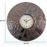 Circular Wall Clock with Engraved Textured Frame, Bronze - BM218354