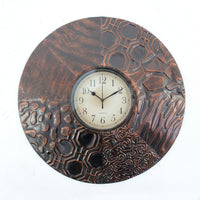 Circular Wall Clock with Engraved Textured Frame, Bronze - BM218354