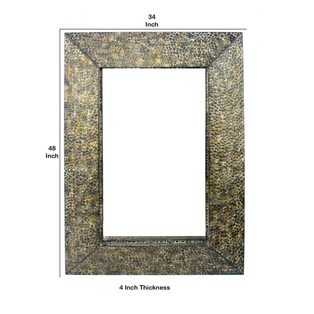 Rectangular Wall Mirror with Gravel Mosaic Border, Brown - BM218355