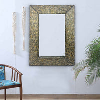 Rectangular Wall Mirror with Gravel Mosaic Border, Brown - BM218355