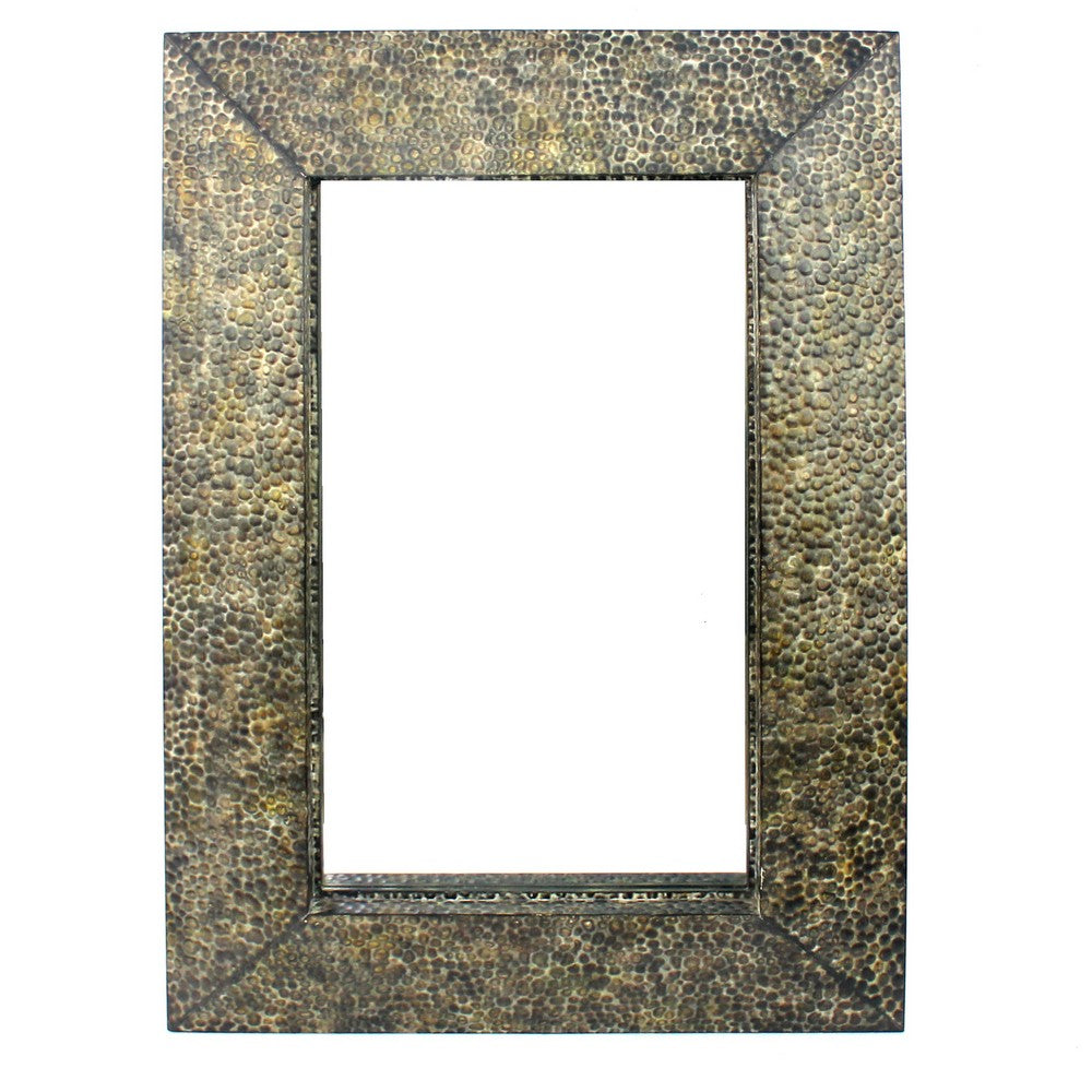 Rectangular Wall Mirror with Gravel Mosaic Border, Brown - BM218355
