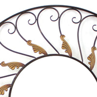 Round Metal Wall Mirror with Scroll Details, Bronze and Gold - BM218356
