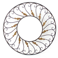 Round Metal Wall Mirror with Scroll Details, Bronze and Gold - BM218356