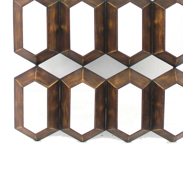 Wall Decor with 16 Vertically Elongated Hexagonal Mirrors, Bronze - BM218357