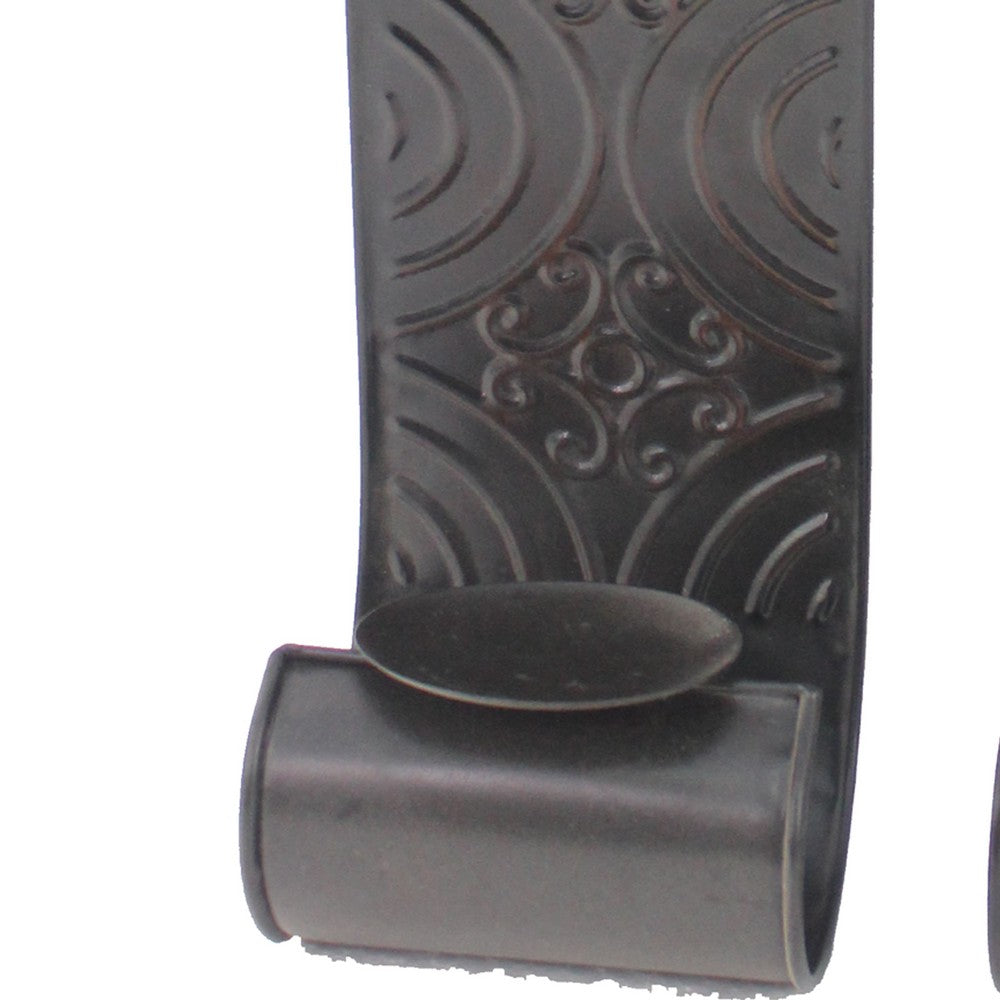 Metal Sconce Candle Holder with Embossed Intricate Carvings, Bronze - BM218358