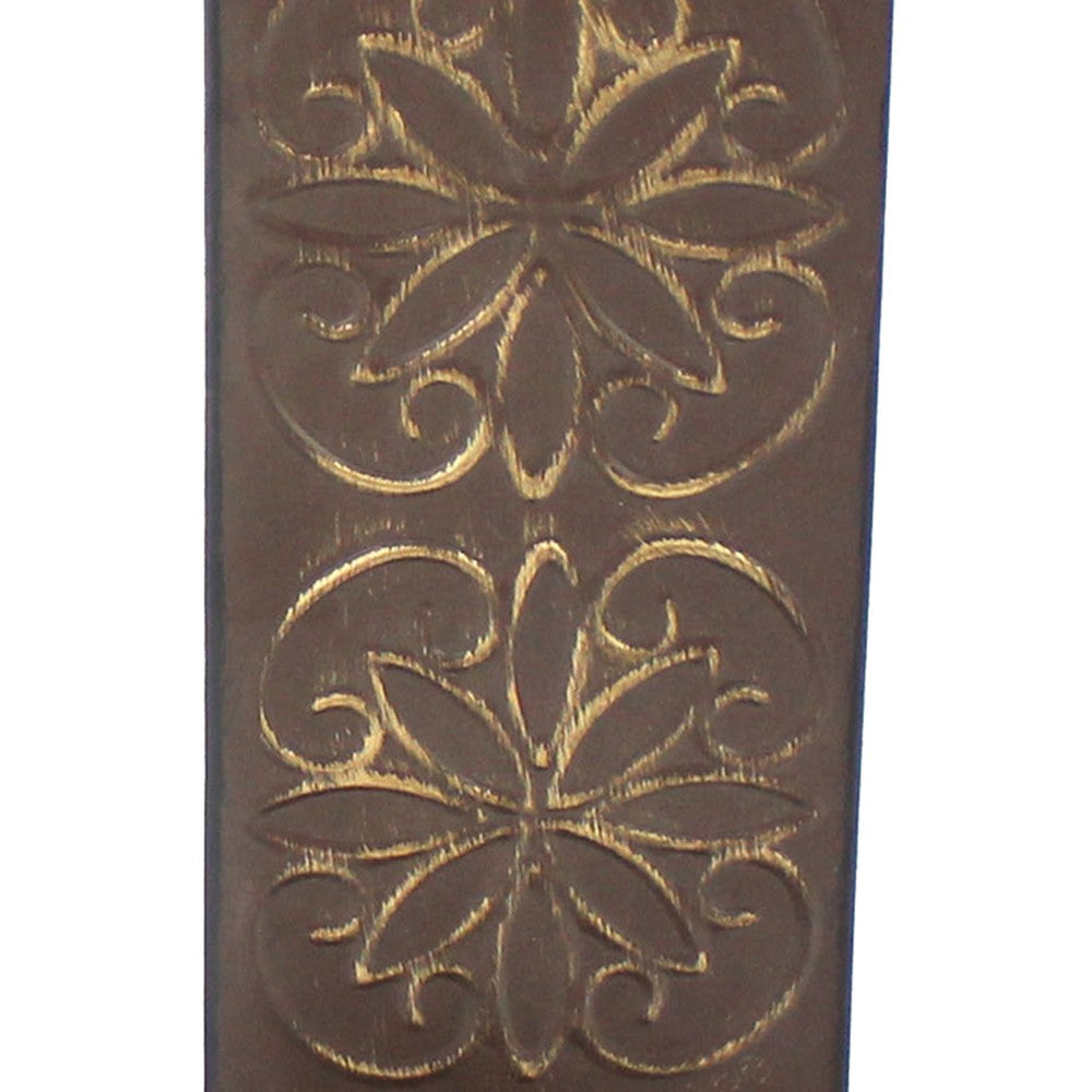 Metal Sconce Candle Holder with Embossed Intricate Carvings, Brown - BM218359