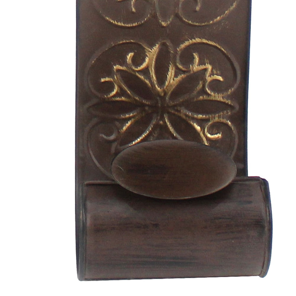 Metal Sconce Candle Holder with Embossed Intricate Carvings, Brown - BM218359