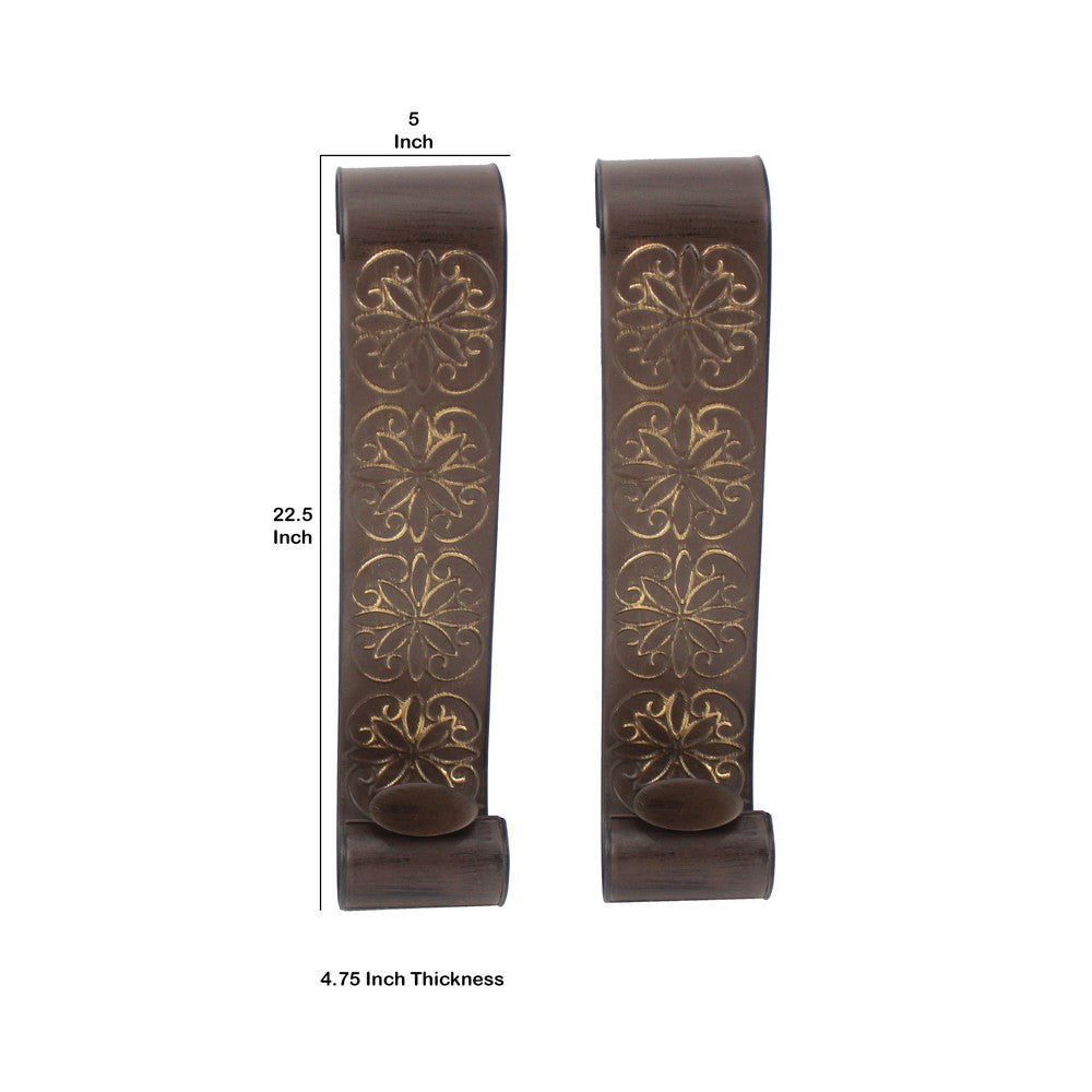 Metal Sconce Candle Holder with Embossed Intricate Carvings, Brown - BM218359