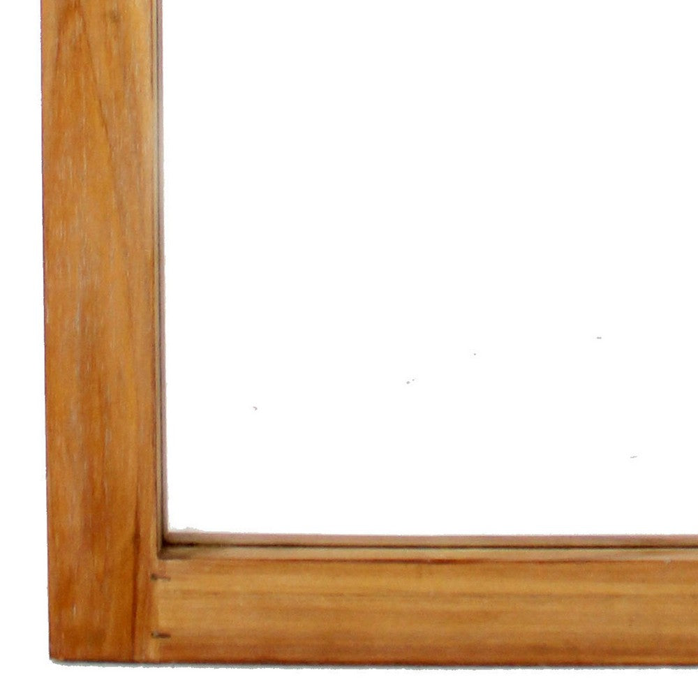 Farmhouse Style Rectangular Wooden Wall Mirror with Arched Top, Brown - BM218364