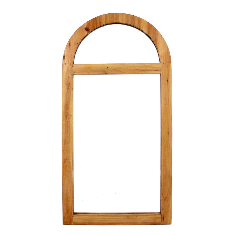 Farmhouse Style Rectangular Wooden Wall Mirror with Arched Top, Brown - BM218364