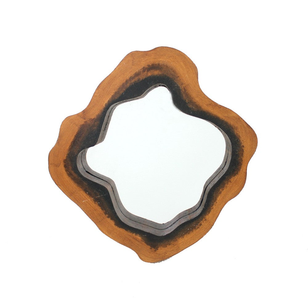 Wooden Wall Mirror with Grotto Diamond Shape, Brown - BM218365