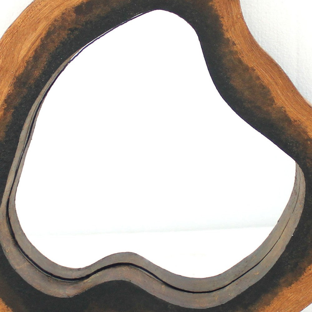 Wooden Wall Mirror with Grotto Triangular Shape, Brown - BM218366