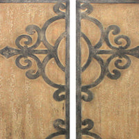 Wooden Wall Plaques with Metal Sculptural Design, Set of 2, Brown - BM218368