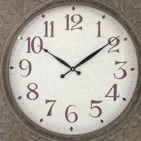 Square Metal Wall Clock with Embossed Intricate Carvings, Brown - BM218370