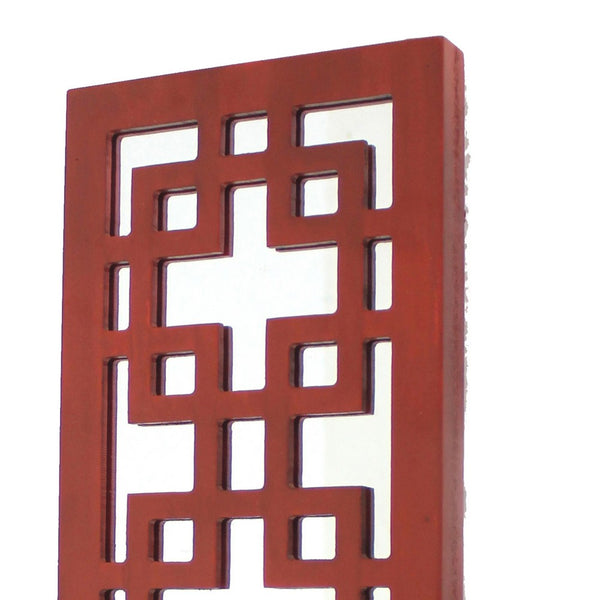 Lattice Design Wooden Frame Candle Holder with Mirror Insert, Red - BM218401