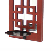 Lattice Design Wooden Frame Candle Holder with Mirror Insert, Red - BM218401