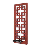 Lattice Design Wooden Frame Candle Holder with Mirror Insert, Red - BM218401