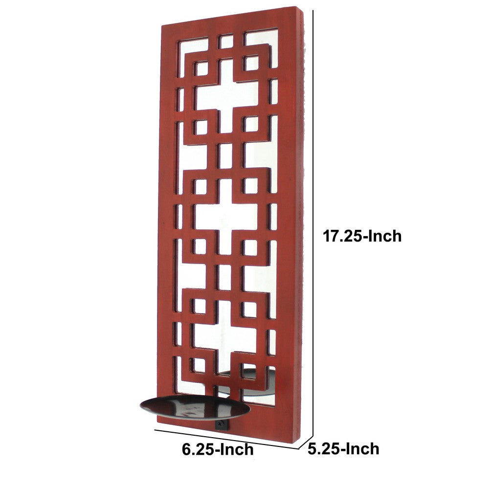 Lattice Design Wooden Frame Candle Holder with Mirror Insert, Red - BM218401