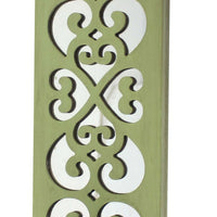 Quatrefoil Pattern Wooden Candle holder with Mirror Insert, Green - BM218402