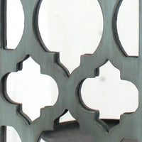 Quatrefoil Pattern Wooden Candle holder with Mirror Insert, Light Blue - BM218403